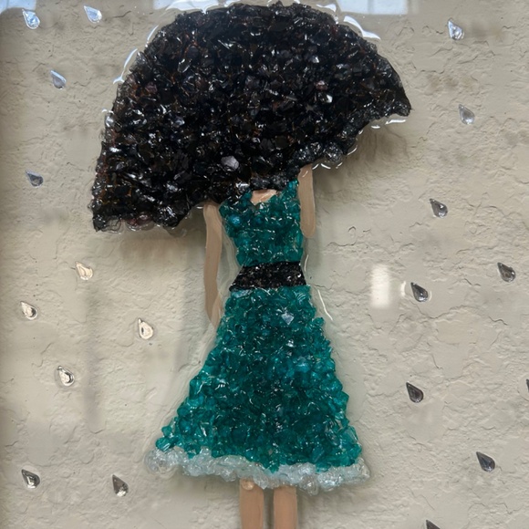 Girl in the Rain- Crushed Glass Resin Art Framed. NWOT. Handmade - Picture 3 of 6